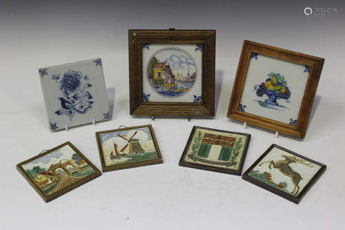 Four De Porceleyne Fles Royal Delft cloisonné tiles, pre-1945, decorated with the crest of