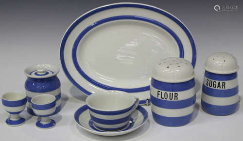 A group of mostly T.G. Green & Co blue banded Cornish kitchenware, including a sugar sifter and