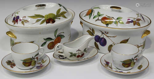 A collection of Royal Worcester Evesham pattern tablewares, including two oval tureens and covers, a