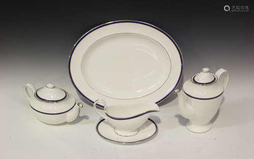 A Spode 'Lausanne Platinum' part service, comprising three graduated oval platters, twelve dinner,