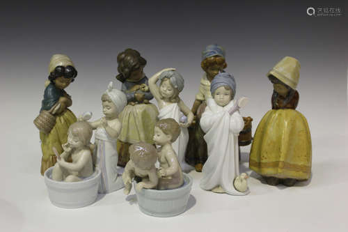 Four Lladro gres stoneware figures, comprising Tenderness, No. 2094, Girl with Two Pails, No.