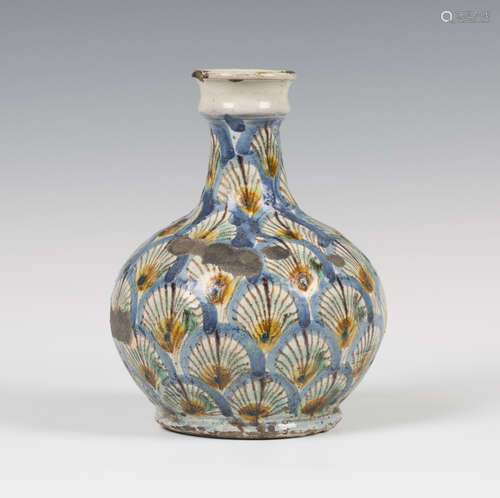 An Italian maiolica bottle vase, possibly Montelupo or Pesaro, 16th century, painted overall with