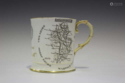 A Coalport Feltspar porcelain commemorative trophy tankard, early 19th century, printed in black