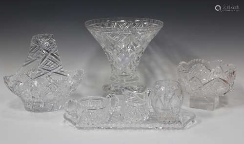 A collection of cut glassware, 20th century, including vases, bowls and jugs.Buyer’s Premium 29.