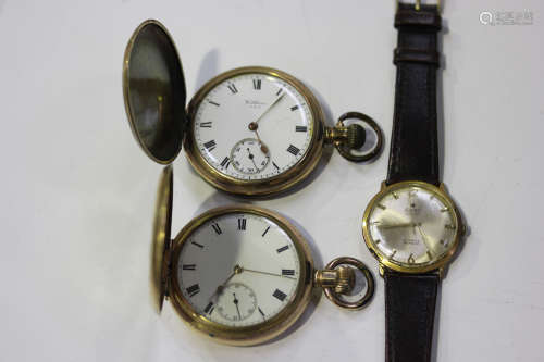 A Waltham USA formerly gilt metal keyless wind hunting cased gentleman's pocket watch, case diameter