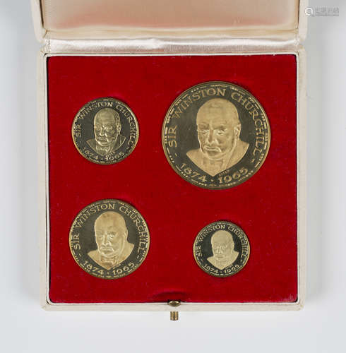 A Sir Winston Churchill 1874-1965 commemorative gold four-medal set by Metalimport Ltd, comprising