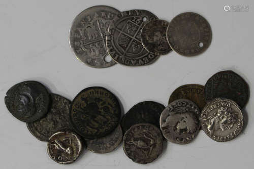 A small collection of Roman and other ancient and hammered coinage, including a Roman Empire