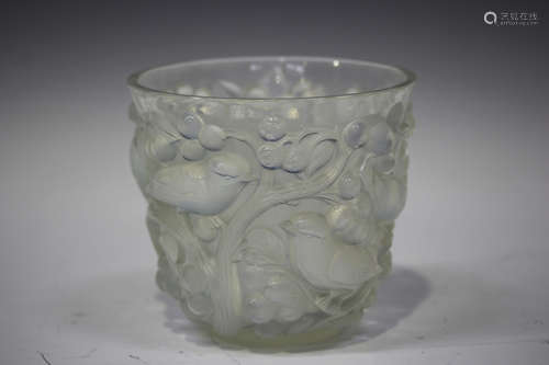 An Art Deco Lalique opalescent glass Avalon pattern vase, 1930s, wheel-cut mark to base 'R Lalique