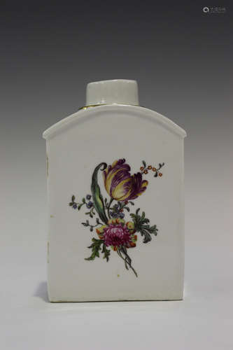 A Continental porcelain caddy, probably Höchst, second half 18th century, of typical shouldered