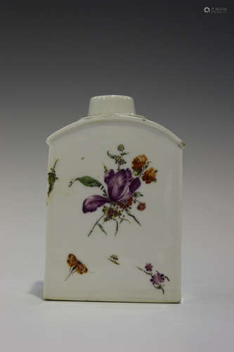 A Ludwigsburg porcelain tea caddy, circa 1770, of arched rectangular form, each face painted with