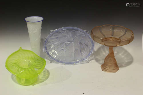 A mixed group of 19th century and later decorative glassware, including a Vaseline Jack in the