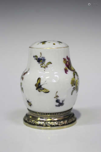 A Continental porcelain hatpin holder with French silver mounted foot, probably Meissen, 19th