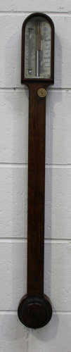 A 19th century rosewood stick barometer, the ivorine dial with vernier scale, mercury thermometer