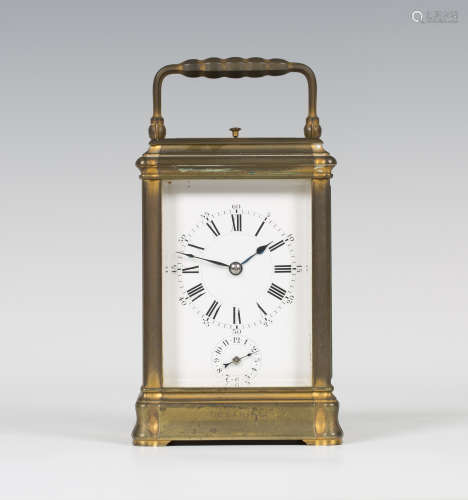 A late 19th century French brass gorge cased carriage alarm clock by Henri Jacot, the eight day
