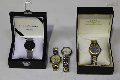 A Rotary Sports 200 Metres Quartz titanium finish and gilt gentleman's bracelet wristwatch, case