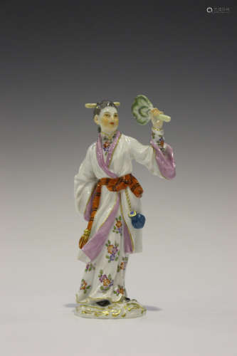 A Meissen porcelain figure of a Japanese woman holding a fan, early 20th century, modelled after