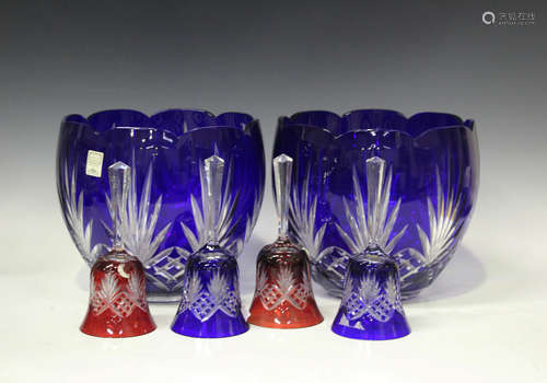 A small group of decorative glassware, 20th century, including a pair of Hungarian blue flash