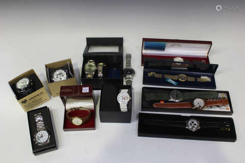 A pair of Montine quartz steel and gilt gentleman's and lady's bracelet wristwatches, boxed,