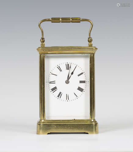 An early 20th century French brass carriage clock by Henri Jacot, with eight day movement striking