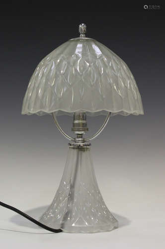 An Art Deco Davidson frosted glass Good Companion Table Lamp, 1930s, with domed shade and