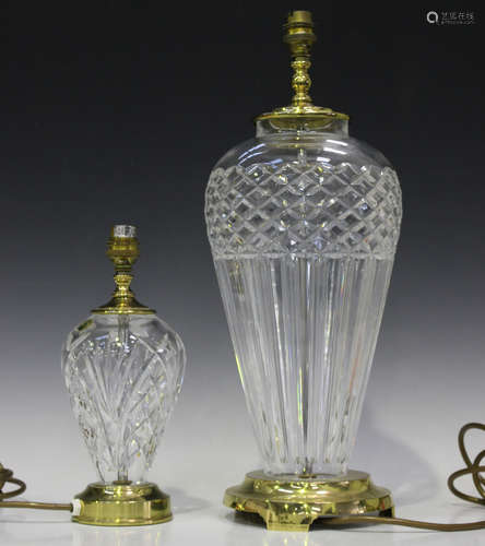 Two Waterford Crystal gilt metal mounted table lamps, comprising Belline and Kilkenny patterns,