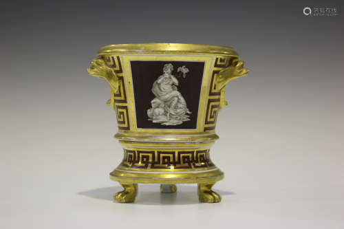 A Coalport ornamental jardinière and stand, circa 1800-05, sepia painted with a classical lady