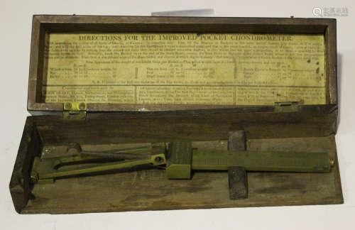 An early 19th century brass pocket chondrometer, signed by John Snart of London, within a mahogany