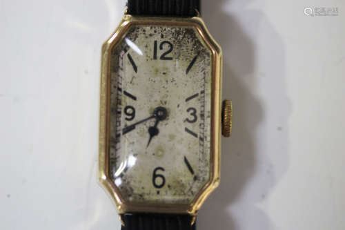 A Rolex 9ct gold cut-cornered rectangular cased lady's wristwatch, the signed jewelled movement