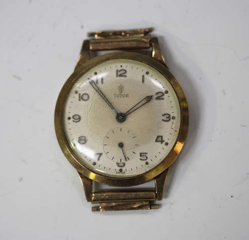 A Tudor 9ct gold circular cased gentleman's wristwatch, the signed silvered dial with Arabic