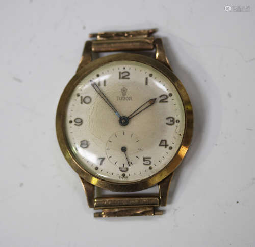 A Tudor 9ct gold circular cased gentleman's wristwatch, the signed silvered dial with Arabic