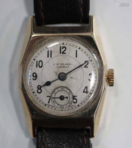 A J.W. Benson London 9ct gold cased gentleman's wristwatch, the jewelled lever movement detailed '
