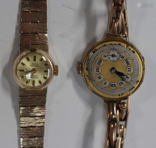 A Swiss Empress 9ct gold circular cased lady's bracelet wristwatch, the signed gilt dial with