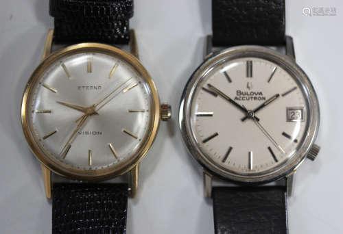 A Bulova Accutron steel cased gentleman's wristwatch, the signed silvered dial with baton hour