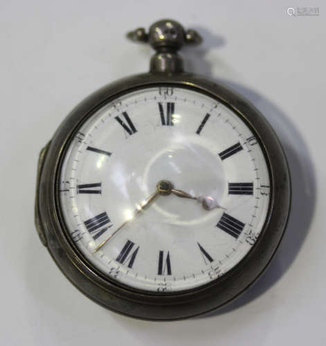 A silver pair cased keywind open-faced gentleman's pocket watch, the gilt fusee movement with