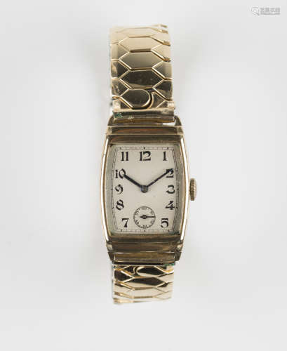 A Rolex 9ct gold curved rectangular cased wristwatch with signed jewelled movement, the unsigned