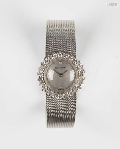 A Bueche Girod 18ct white gold and diamond lady's bracelet wristwatch, the signed matt silvered dial