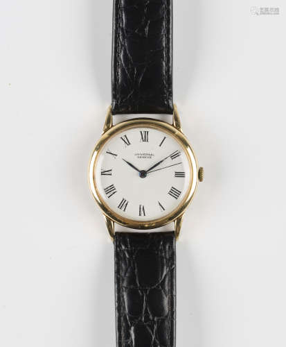 A Universal Genève 18ct gold circular cased gentleman's wristwatch, the signed dial with black Roman
