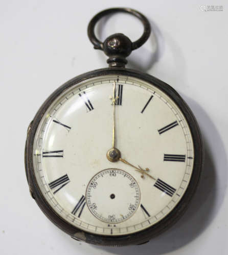A silver cased keywind open-faced gentleman's pocket watch, the gilt fusee lever movement detailed