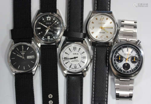 A Citizen Chronograph Automatic steel backed gentleman's bracelet wristwatch, case width 3.8cm,