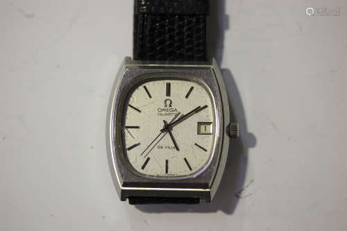 An Omega De Ville Quartz steel cased gentleman's wristwatch, the signed silvered dial with baton