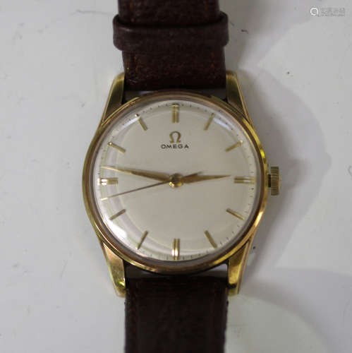 An Omega 9ct gold circular cased gentleman's wristwatch, circa 1960, the signed jewelled movement