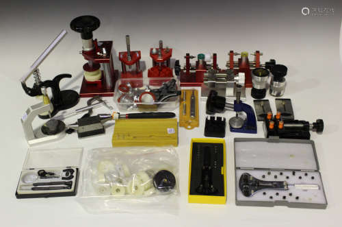 A good collection of watchmaker's tools, including two Bergeon crystal lift tools, No. 4266 and