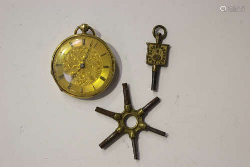 A 19th century Swiss gold cased keyless wind open-faced lady's fob watch with unsigned gilt cylinder