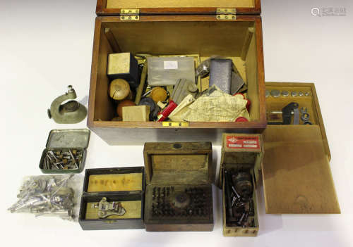A good collection of watchmaker's tools, mostly vintage, including brass depthing tools, staking