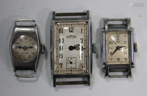 A Tudor chrome plated metal fronted and steel backed rectangular cased lady's wristwatch, the signed