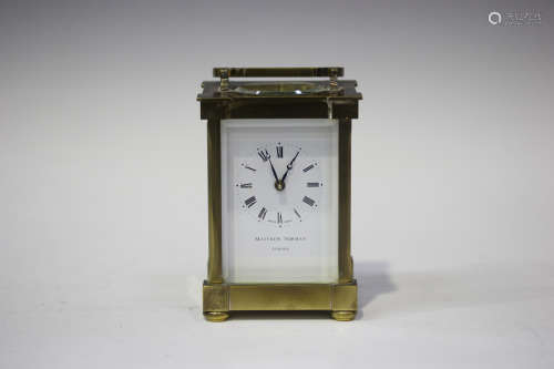 A late 20th century gilt brass carriage timepiece with eight day movement, the dial inscribed '
