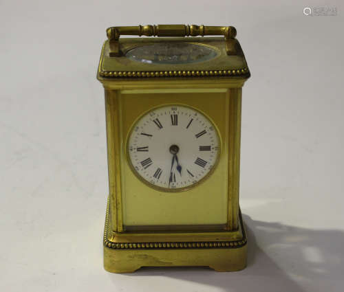 An early 20th century French lacquered brass carriage clock by Richard & Cie, with eight day
