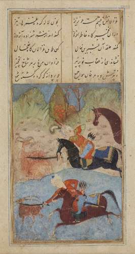 Two illustrated folios from a manuscript on poetry, Provincial Iran, 16th century, gouache in