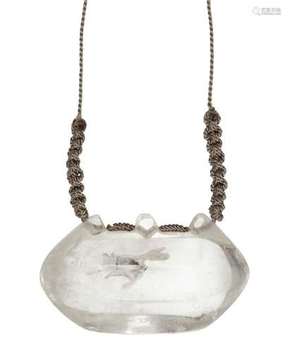 A large rock crystal talisman pendant, Iran or India, 17th-19th century, on modern string necklace