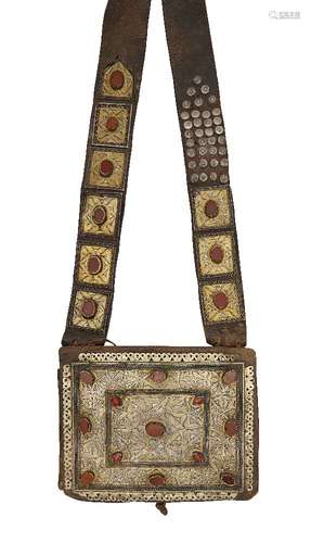 A Tekke silver-gilt Kamea pouch or Qur'an holder, Turkmenistan, 19th century, the rectangular